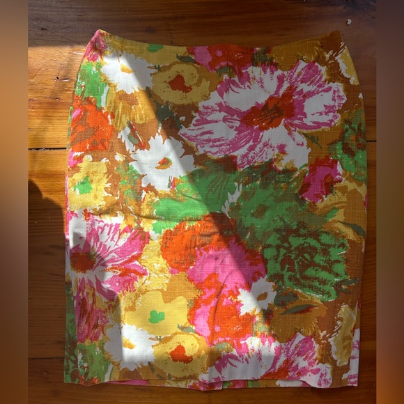 Y2K Talbots bright floral vintage barkcloth like print pencil skirt size 4P - Picture 2 of 4